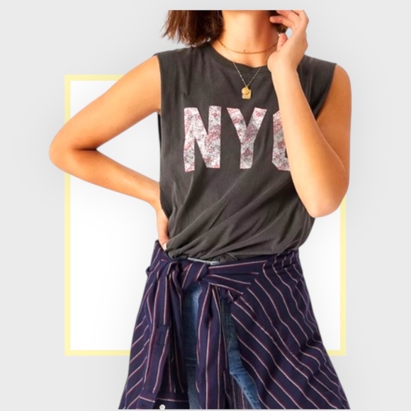 Recycled Karma Tops - Anthropologie - Recylcled Karma NYC Muscle Graphic Tank